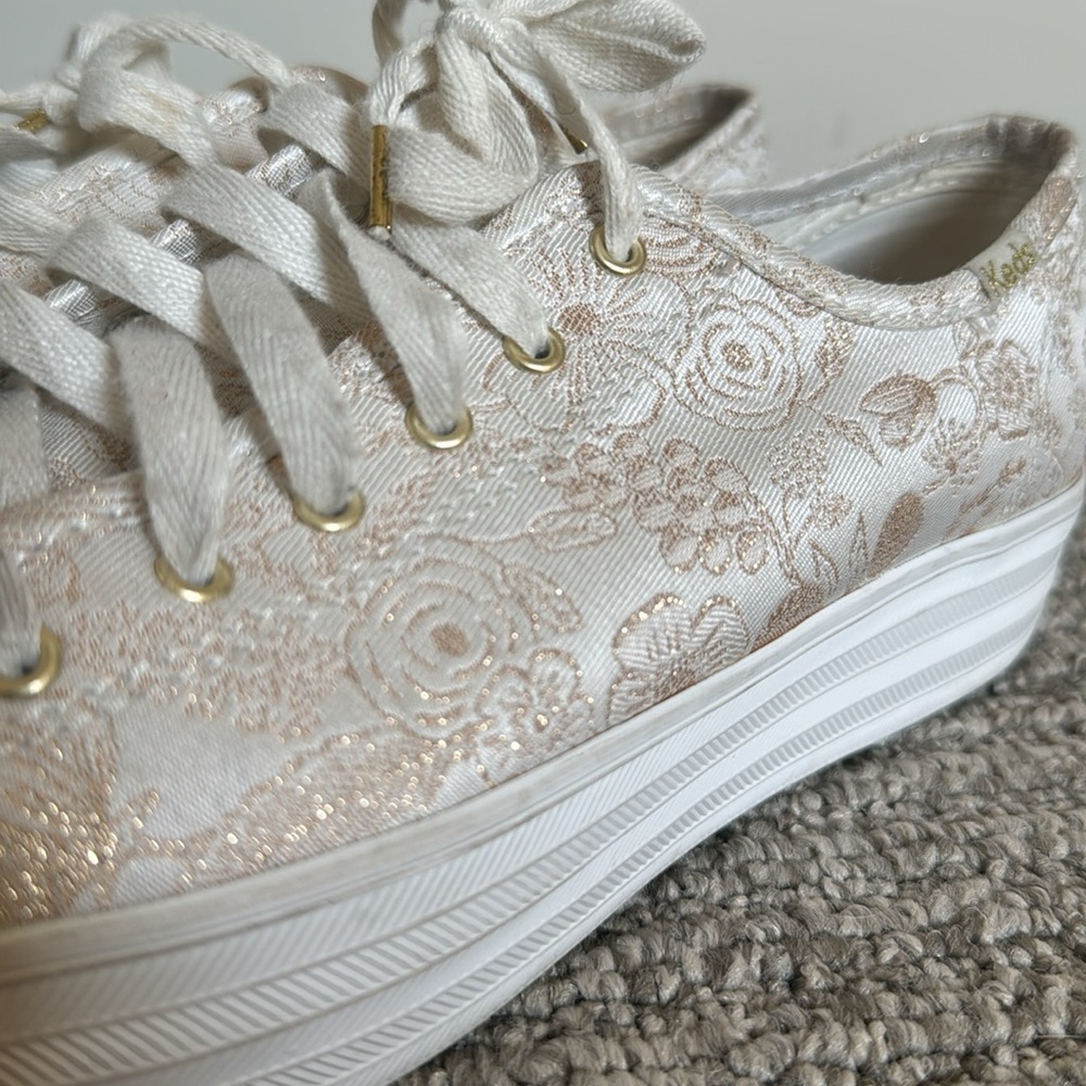 Keds x Rifle Paper Co. Triple Kick Colette Jacquard Lace Up Gold Floral Size 8.5 - Picture 3 of 4